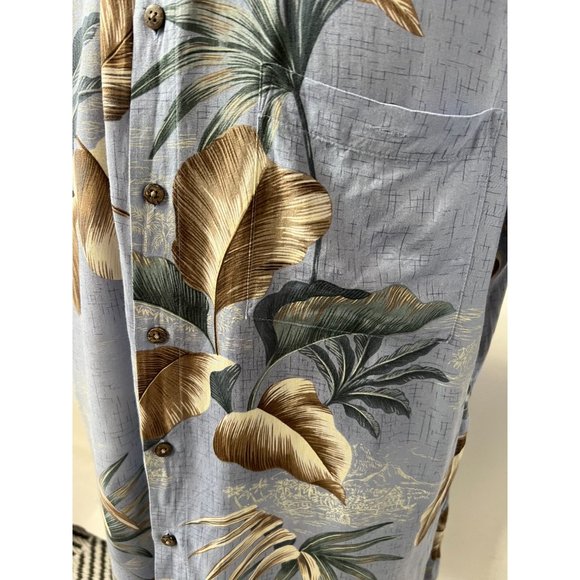 Campia Moda Vintage Tropical Hawaiian Leaf Shirt Size Large Blue Rayon - Picture 7 of 16